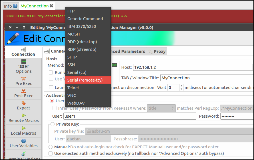 Ásbrú Connection Manager supports multiple protocols.